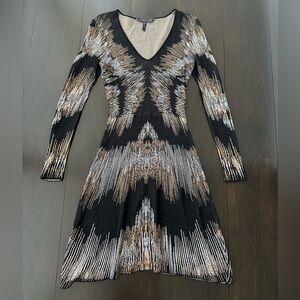 Vintage BCBGMaxAzria Black and Gold Long Sleeve Dress